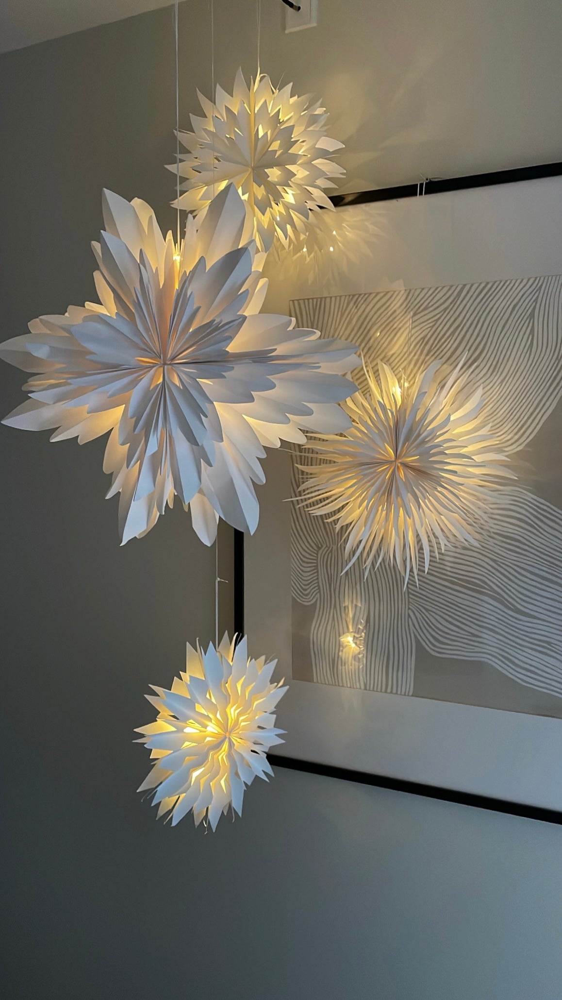 Foldbar stjerne m.LED lys, hvid - D:30 cm.